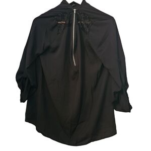 Emery Rose black long-sleeve v-neck  zip-up front blouse top